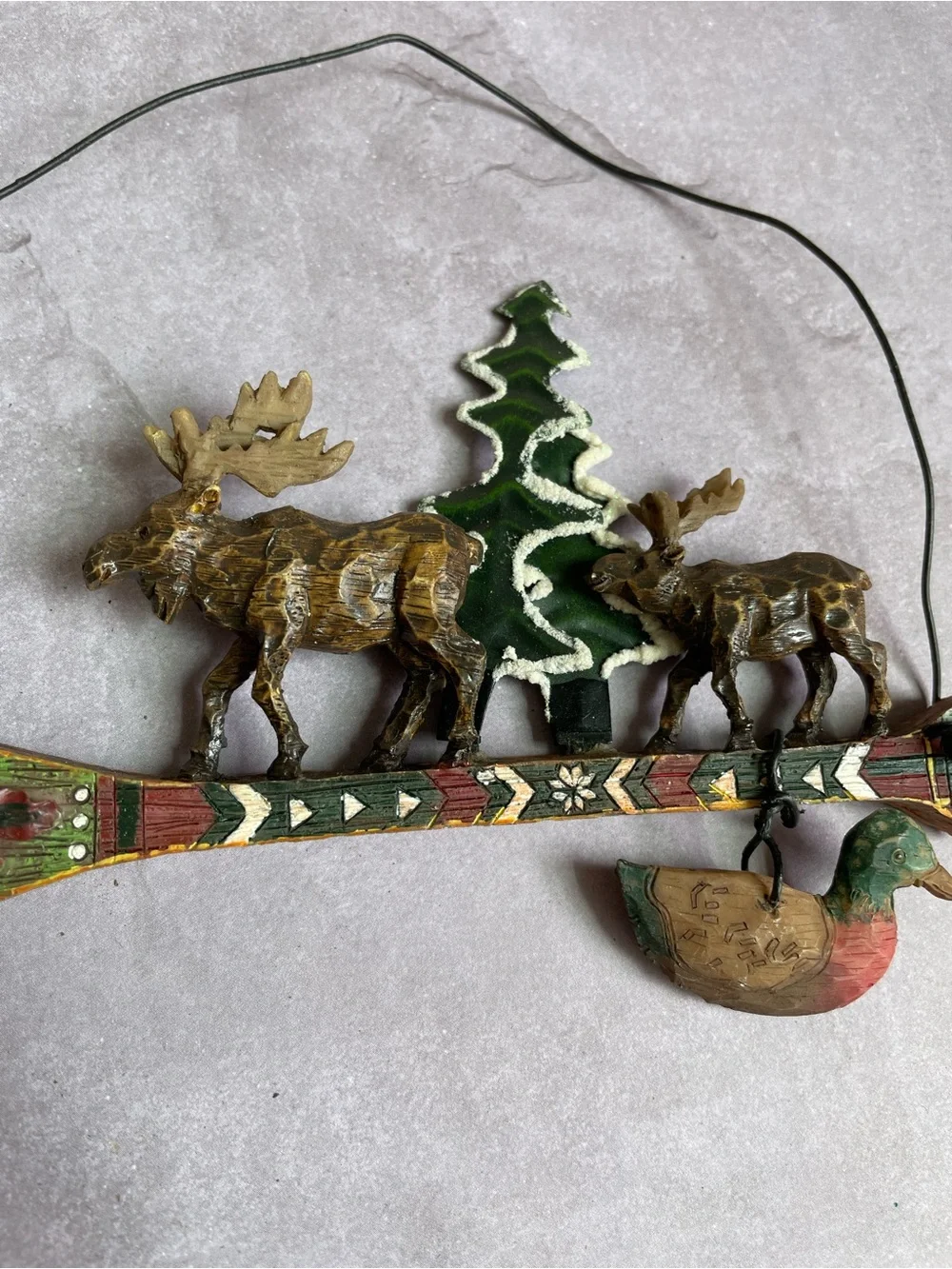 Vintage Rustic Holiday Moose & Tree Wall Hanging Cabin Christmas Decor